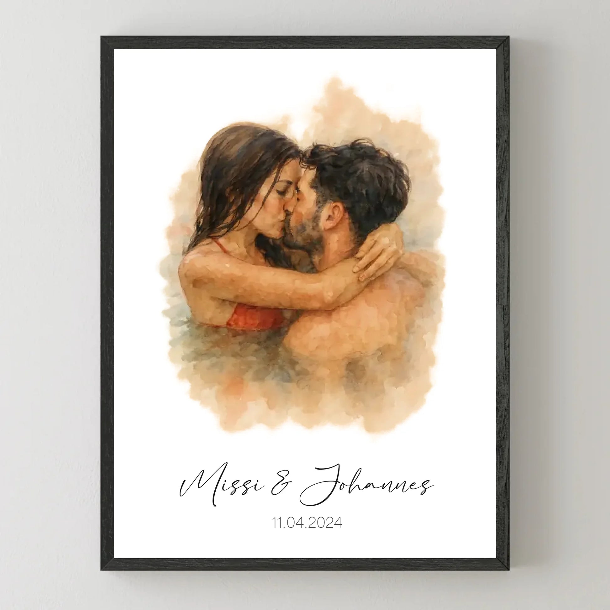 3x4 Mockup Schwarz personalisiertes Paar Aquarell Bild 